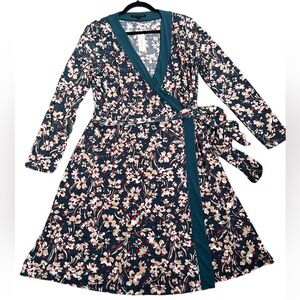 Banana Republic teal blue red wrap midi dress size large